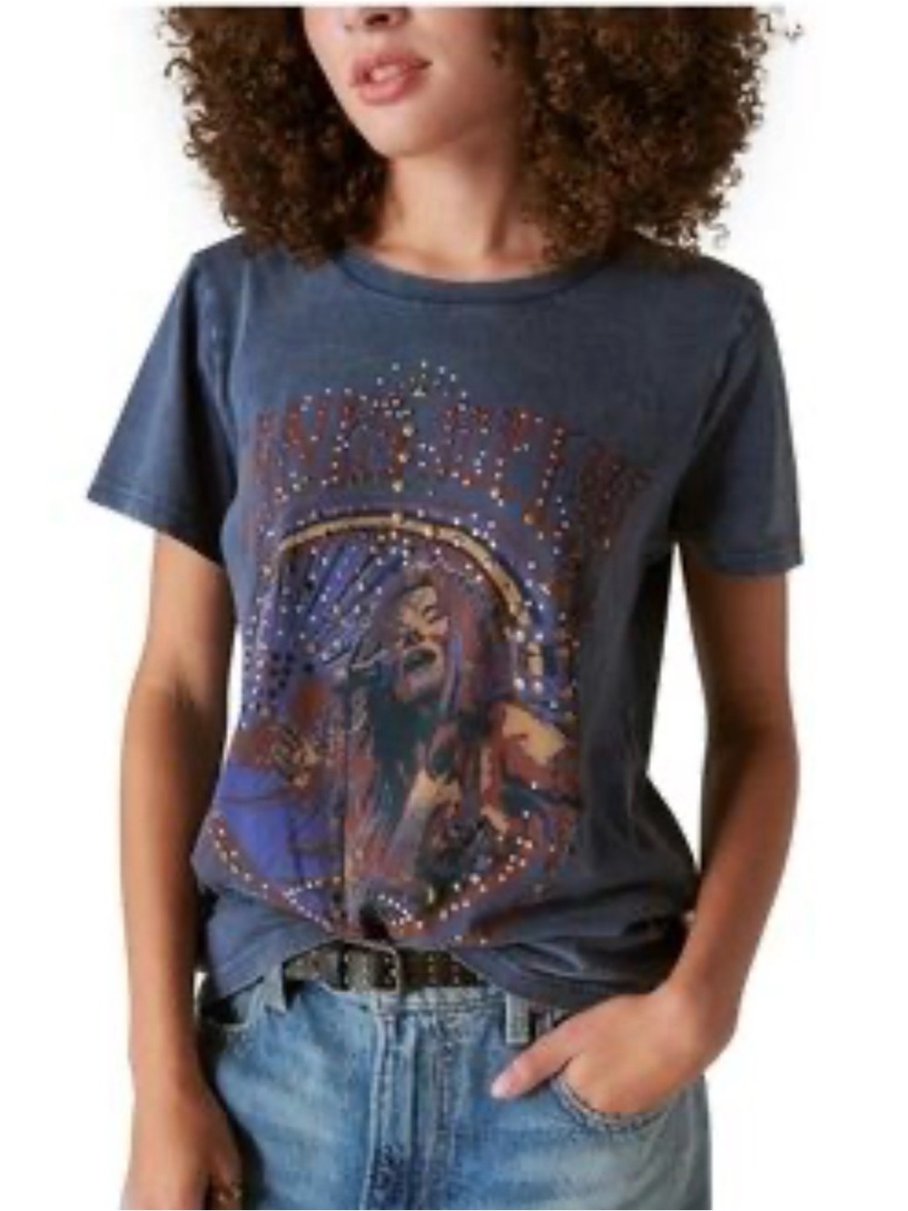 NWT  Lucky Brand Ladies Studded Cotton Janis Joplin T Shirt Sz M